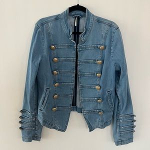 Free People Military Style Denim Jacket, Size Large